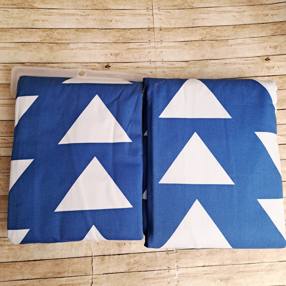 Cloud Island 2 Panels Thick Blue & White Triangle Prints Curtains With Back Tab